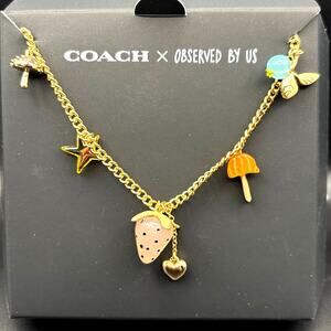 Coach x Observed By Us Charm Necklace Strawberry Heart Gold Tone NIB